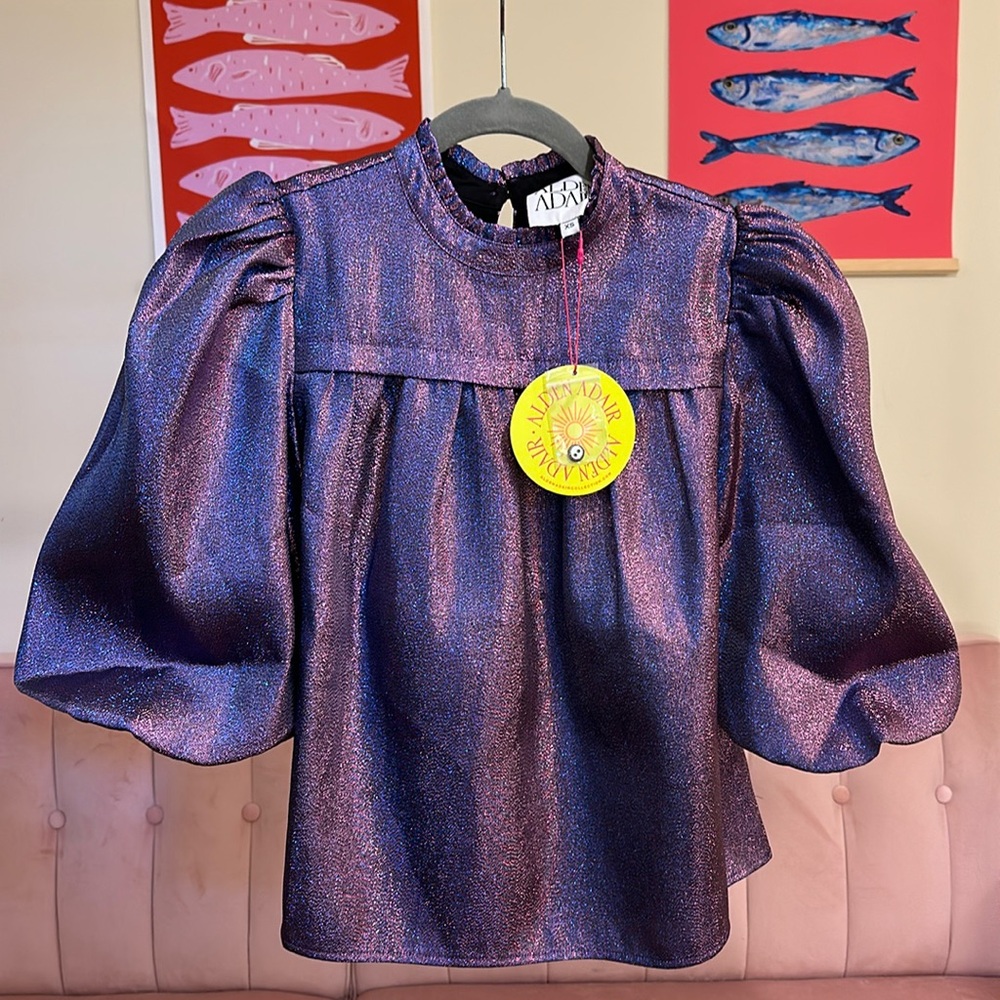 NWT Alden Adair Purple Metallic Women's Top XS